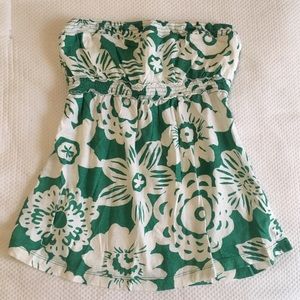 Green Floral Strapless Top